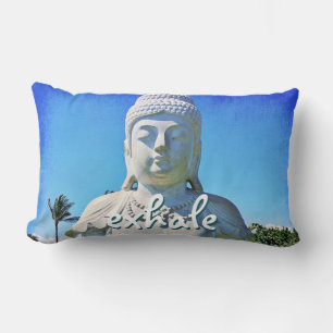 Coussin Rectangle Hawaii White Bouddha Photo Exhale Citation Bold