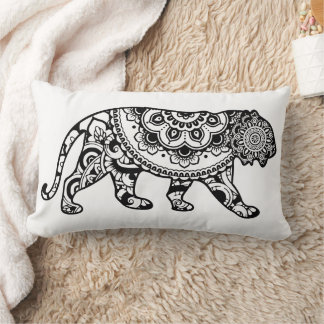 Coussin Rectangle Henna Pattern Lion Art Black and White
