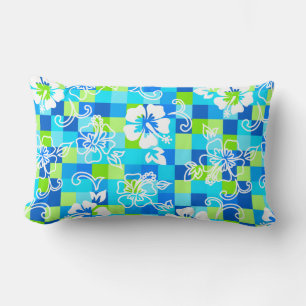 Coussin Rectangle Hibiscus à carreaux floral hawaïen