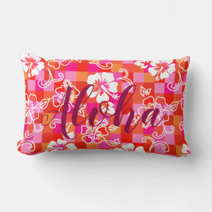 Coussin Rectangle Hibiscus damier floral hawaïen Aloha