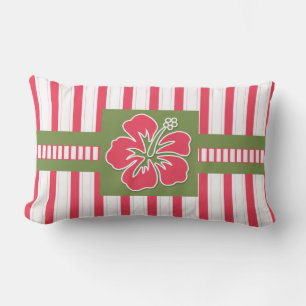 Coussin Rectangle Hibiscus rose chaud Monogramme vert citron