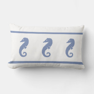 Coussin Rectangle HIPPOCAMPE bleu et blanc moyen extérieur