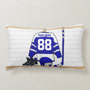 Coussin Rectangle Hockey sur glace bleu et blanc personnalisé Jerse