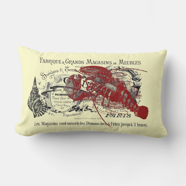 Coussin Rectangle Homard nautique vintage et collage de Shell (Recto)