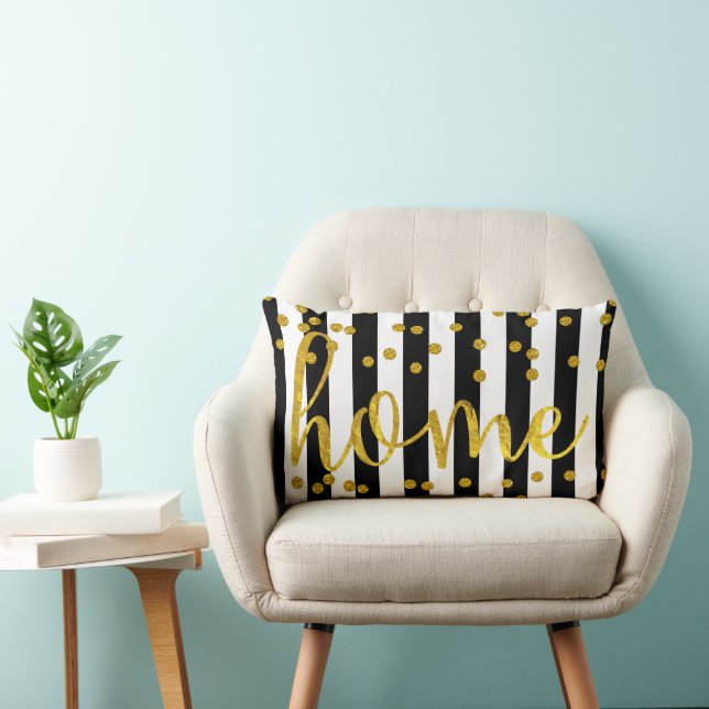 Coussin Rectangle Home Gold Black and White Stripe (Chaise)