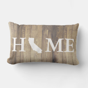Coussin Rectangle Home State California Rustic Wood Nom de famille