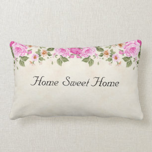 Coussin Rectangle Home Sweet Home & Beautiful Pink Flowers Throw Pi