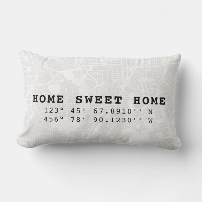 Coussin Rectangle Home Sweet Home | Carte et coordonnées personnalis (Recto)