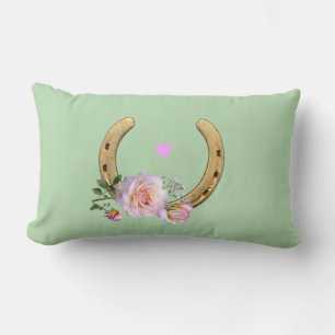 Coussin Rectangle Horseshoe and flowers on light green