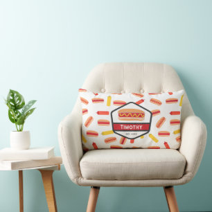 Coussin Rectangle Hot Dog Fast Food Motif Retro Monogramme