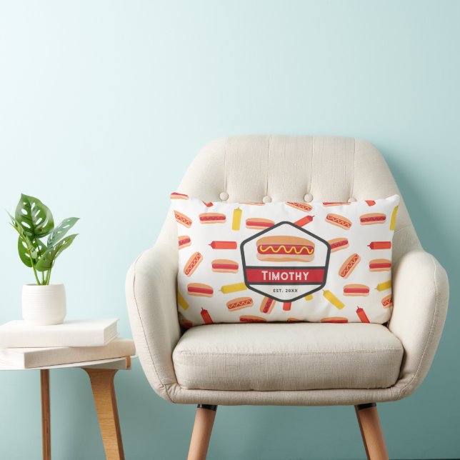 Coussin Rectangle Hot Dog Fast Food Motif Retro Monogramme (Chaise)