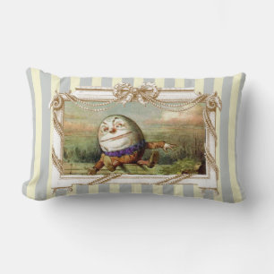 Coussin Rectangle Humpty Dumpty et Alice sur bandes bleu et blanc