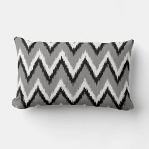 Coussin Rectangle Ikat Chevron Stripes - Gris / Gris, Noir & Blanc