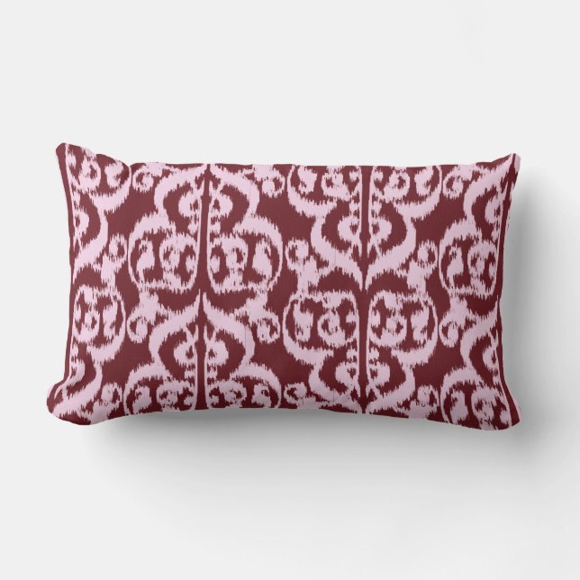 Coussin Rectangle Ikat Moorish Damask - bordeaux et rose (Recto)