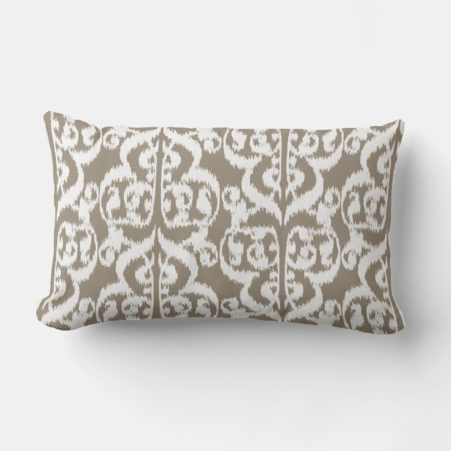Coussin Rectangle Ikat Moorish Damask - taupe tan et blanc (Recto)