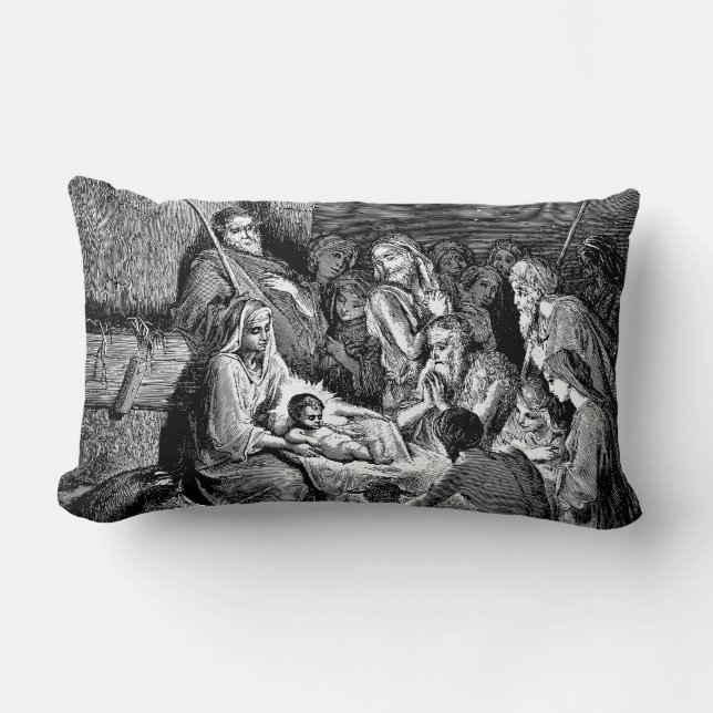 Coussin Rectangle Illustrated Christmas Nativity Scene (Recto)