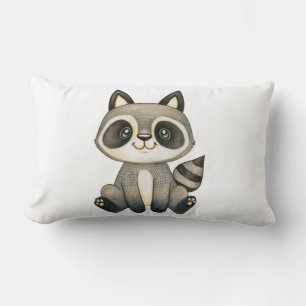 Coussin Rectangle Illustration Adorable de Raton Laveur Dessinée à l