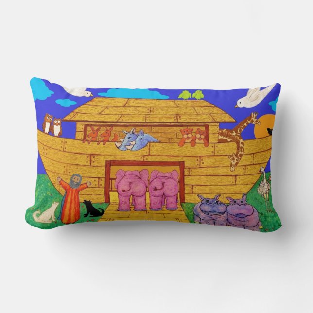 Coussin Rectangle Illustration Arche de Noé Rainbow Funny Elephant (Recto)