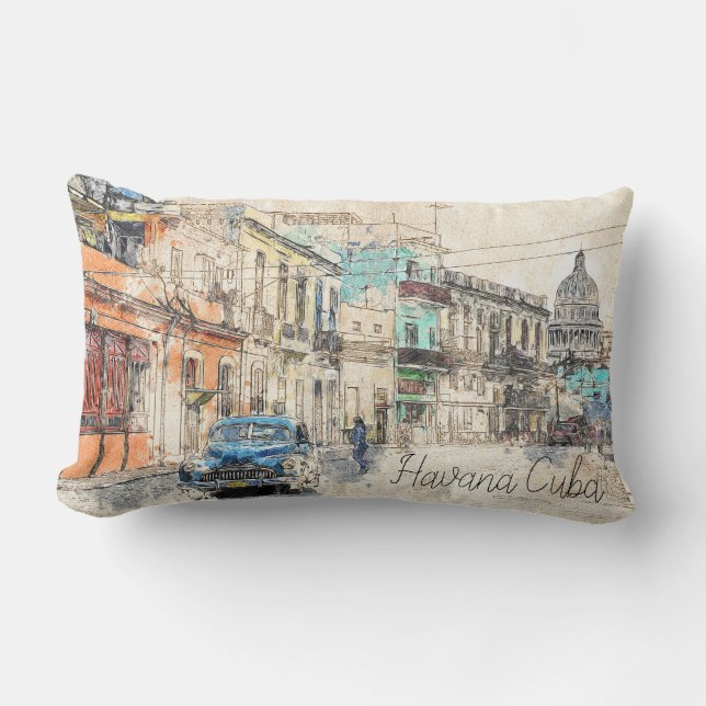 Coussin Rectangle Illustration de La Havane Cuba (Recto)