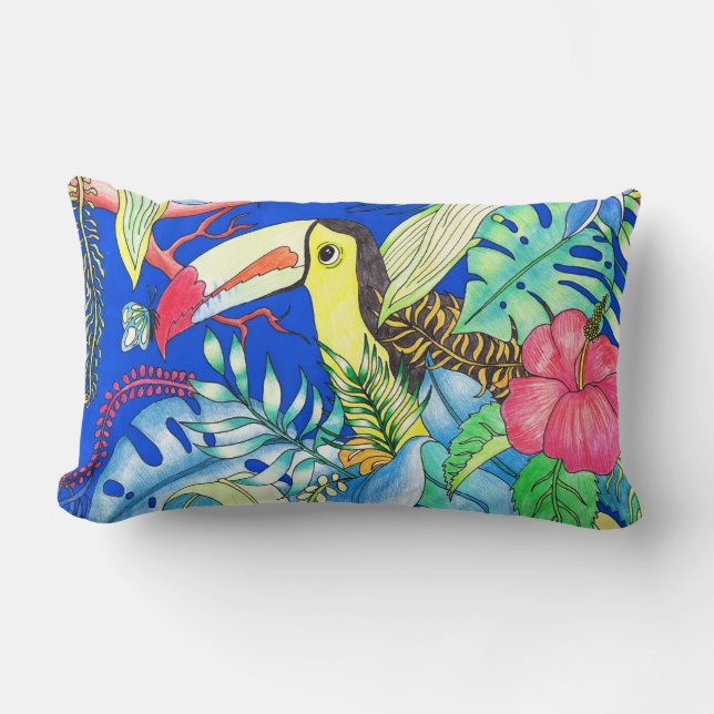 Coussin Rectangle Illustration du feuillage tropical du Toucan et de (Recto)