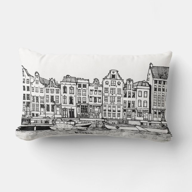 Coussin Rectangle Illustration du paysage urbain du canal d'Amsterda (Recto)