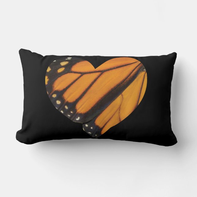 Coussin Rectangle Image de l'aile papillon monarque en forme de coeu (Recto)