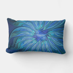 Coussin Rectangle Imaginaire Fleur Bleue Motif, Art Fractal Abstrait