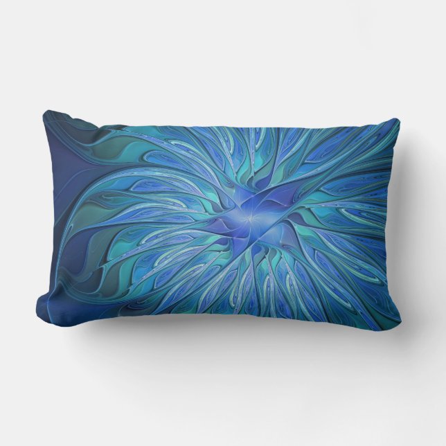 Coussin Rectangle Imaginaire Fleur Bleue Motif, Art Fractal Abstrait (Recto)