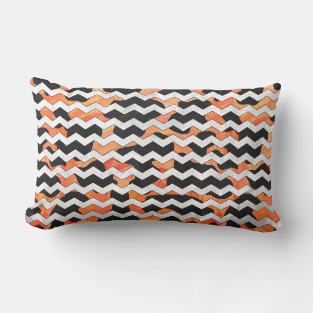 Coussin Rectangle Impression Chevron noir et orange de vache (Recto)