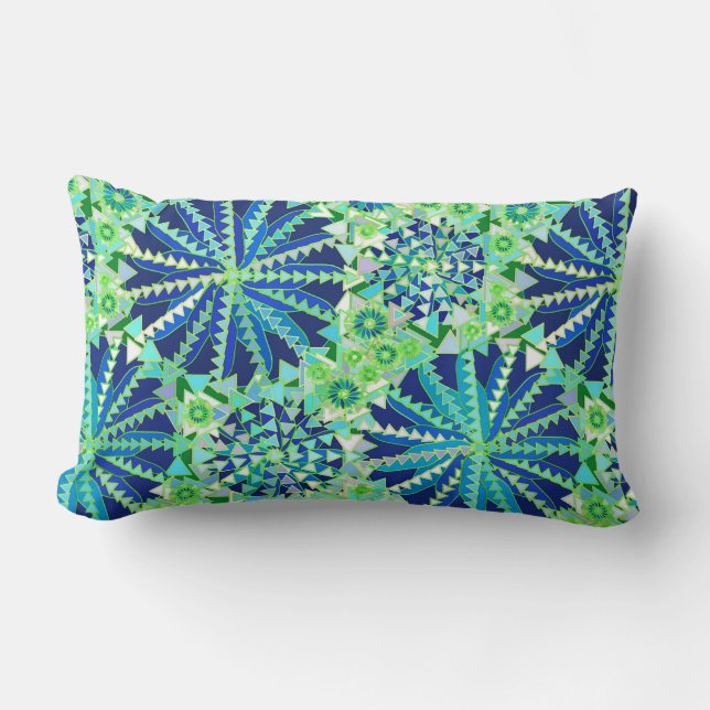 Coussin Rectangle Impression mandala tribale, bleu cobalt et vert (Recto)