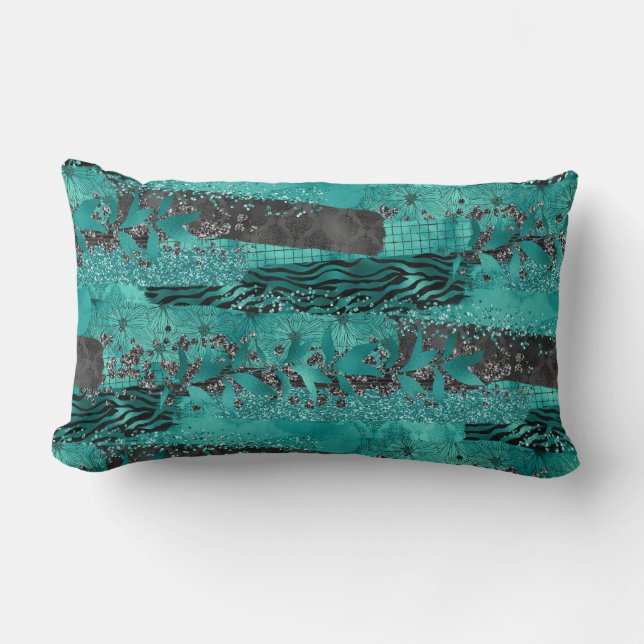 Coussin Rectangle Impression mixte turquoise (Recto)