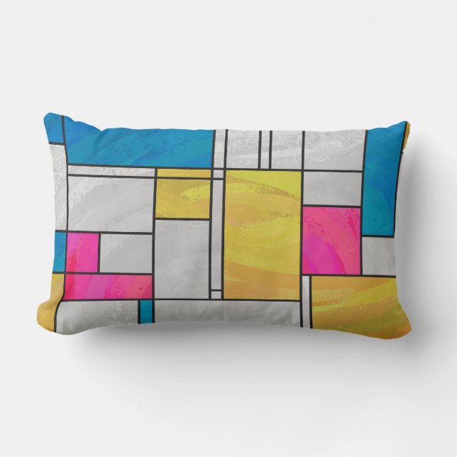 Coussin Rectangle Impression Mondrial jaune rose (Recto)