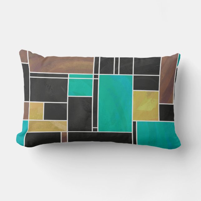 Coussin Rectangle Impression noire Brown Turquoise Mondrian (Recto)