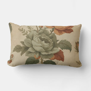 Coussin Rectangle Imprimé floral vintage vert sauge orange brûlé