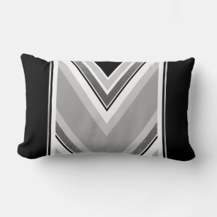 Coussin Rectangle Imprimé rayé diagonal noir, gris et métallisé