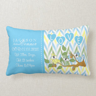 Coussin Rectangle Informations sur la naissance - Écureuils Bébés Pa