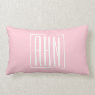Coussin Rectangle Initiales Monogramme Blanc Sur Rose Clair