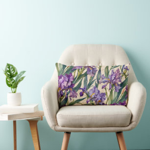Coussin Rectangle Iris violet sur Ecru Scroll