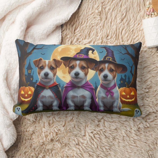 Coussin Rectangle Jack Russell Chiens Citrouille Halloween Drôle (Couverture)