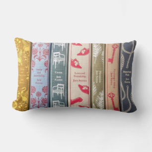 Coussin Rectangle Jane Austen d'un côté et ses livres de l'autre