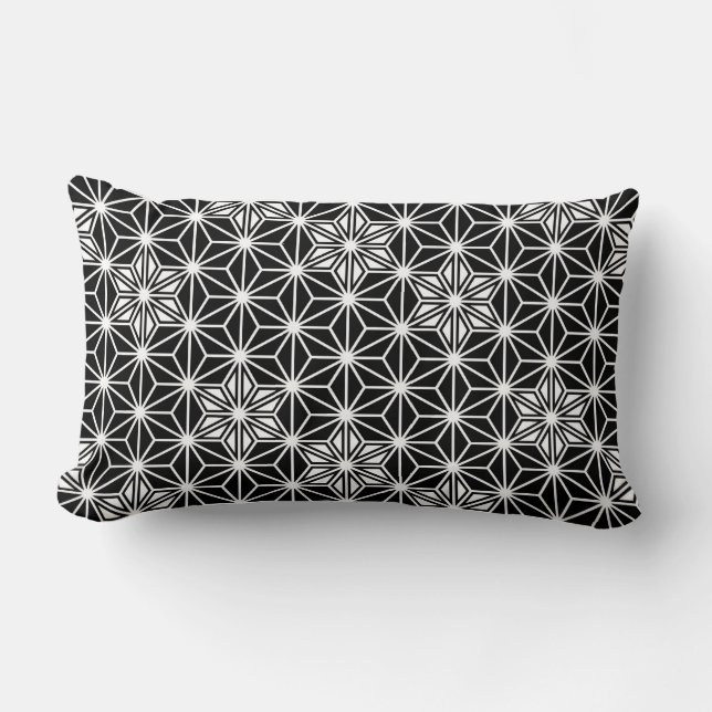 Coussin Rectangle Japonais Asanoha motif - noir et blanc (Recto)