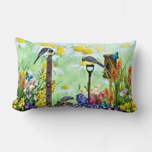 Coussin Rectangle Jardin aux fleurs Birdhouse