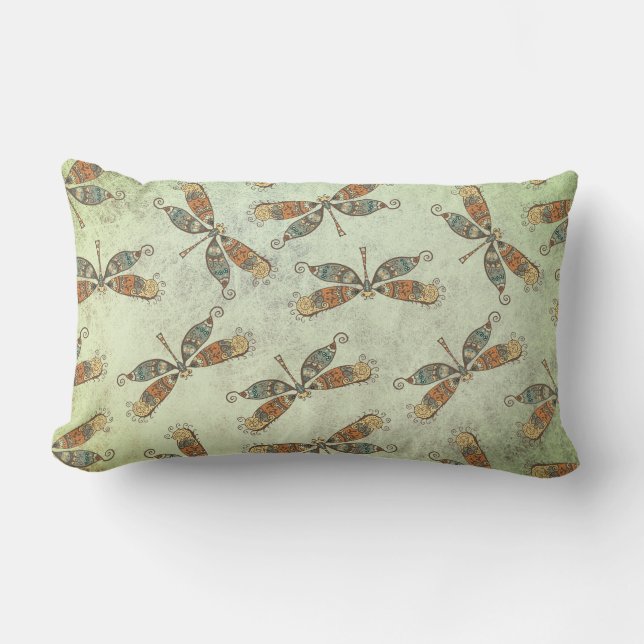 Coussin Rectangle Jardin Whimsical Dragonfly Motif Sur Sage Green (Recto)