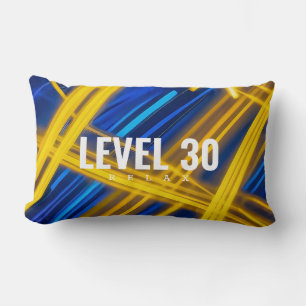 Coussin Rectangle Jaune Cyan Électrique Chaotique Abstrait Cyberpunk