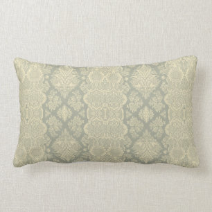 Coussin Rectangle Jaune floral vintage de dentelle et gris