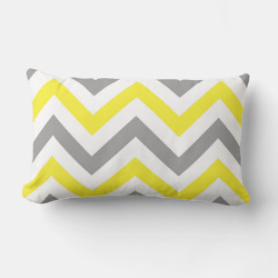 Coussin Rectangle Jaune, Gris Dk What Grand Motif Chevron ZigZag