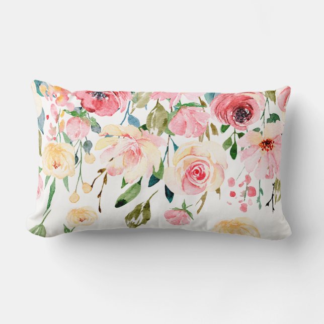 Coussin Rectangle Jaune rose rose floral moderne (Recto)