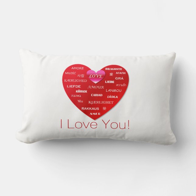 Coussin Rectangle Je t'aime coeur rouge de | avec beaucoup de mots (Recto)