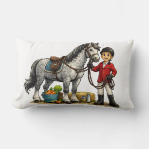 Coussin Rectangle Jeune Cavalier Mignon Avec Cheval Gris Pommelé Art