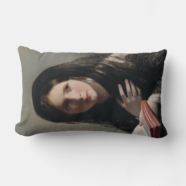 Coussin Rectangle Jeune femme perdue dans les rêves (Lire un livre) (Recto)